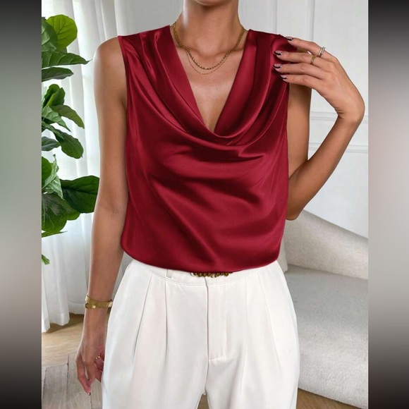 Luxe teal blue draped front sleeveless blouse - Picture 14 of 16